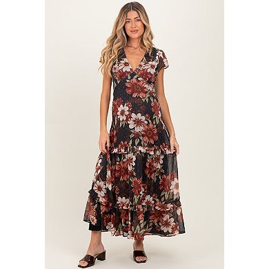 Maternity Floral Chiffon V-Neck Maxi Dress