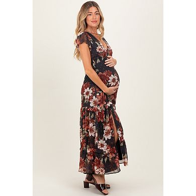 Maternity Floral Chiffon V-Neck Maxi Dress