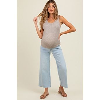 Maternity Blue Raw Hem Cropped Wide Leg Maternity Jeans