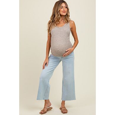Maternity Blue Raw Hem Cropped Wide Leg Maternity Jeans