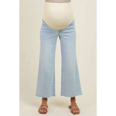 Maternity Blue Raw Hem Cropped Wide Leg Maternity Jeans