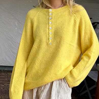 Women's Loose Button - Front Knit Long Sleeve Sweater, Casual Pullover Top for Daily, Office Wear