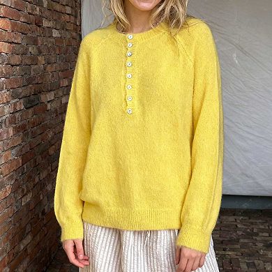 Women's Loose Button - Front Knit Long Sleeve Sweater, Casual Pullover Top for Daily, Office Wear