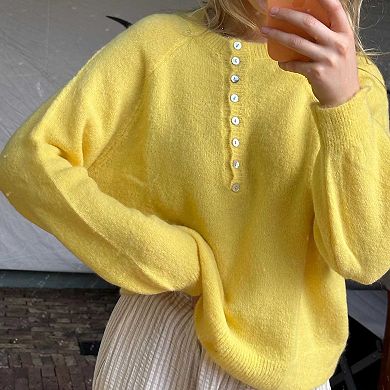 Women's Loose Button - Front Knit Long Sleeve Sweater, Casual Pullover Top for Daily, Office Wear