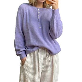 Women's Loose Button - Front Knit Long Sleeve Sweater, Casual Pullover Top for Daily, Office Wear