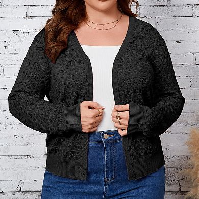 Women's Plus Size V-Neck Cardigan Casual Long Sleeve Button Down Knit Sweater