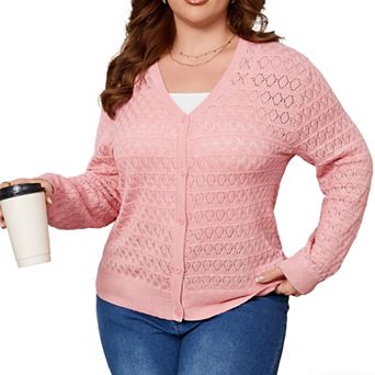 Women's Plus Size V-Neck Cardigan Casual Long Sleeve Button Down Knit Sweater