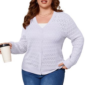 Women's Plus Size V-Neck Cardigan Casual Long Sleeve Button Down Knit Sweater