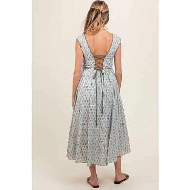 Maternity Blue Floral Button Front Sleeveless Maxi Dress