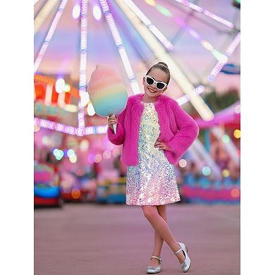 Girls' 3-12 Ombre Sequin Short Sleeve Dress