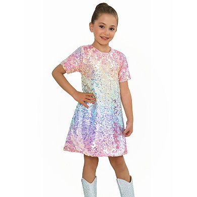 Girls' 3-12 Ombre Sequin Short Sleeve Dress