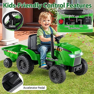 Gymax 2-in-1 Kids Ride On Tractor 12V Battery Powered Toy Car w/ Remote Control