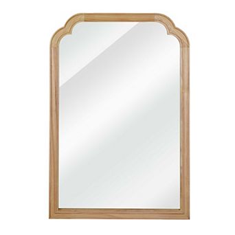 Natural Wood Wall Mirror with Rounded Corner Arch Wood Frame for Bathroom 24" x 36"
