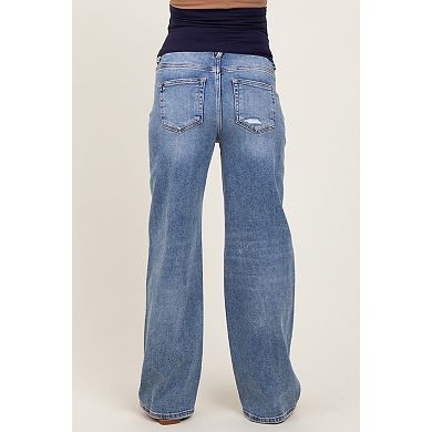 Maternity Distressed Vintage Wash Wide Leg Maternity Jeans