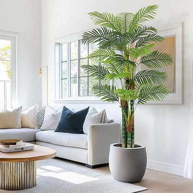 2 Pack 7FT Faux Tall Palm Tree Triple Golden Cane with White Planter and Moss