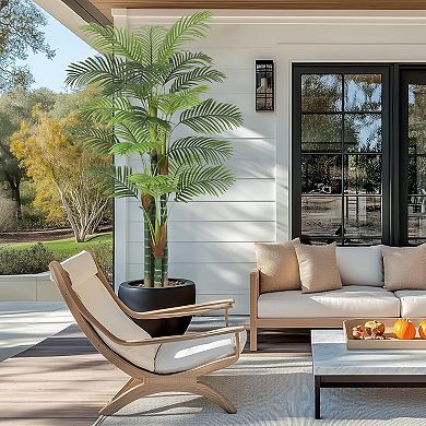 2 Pack 7FT Faux Tall Palm Tree Triple Golden Cane with White Planter and Moss