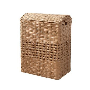 Rectangular Woven Resin Wicker Brown Laundry Hamper
