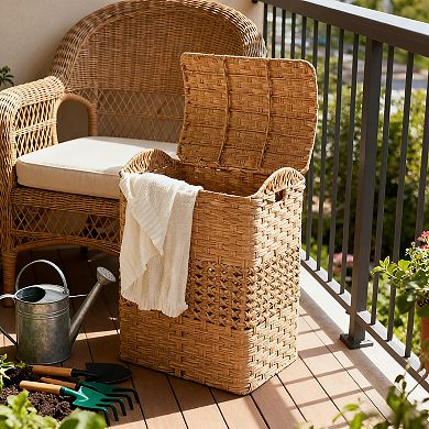 Rectangular Woven Resin Wicker Brown Laundry Hamper