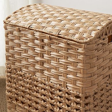 Rectangular Woven Resin Wicker Brown Laundry Hamper
