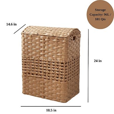 Rectangular Woven Resin Wicker Brown Laundry Hamper