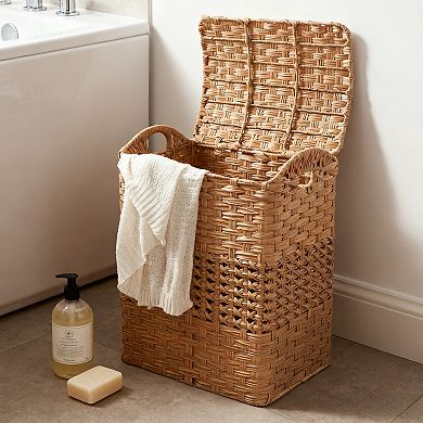 Rectangular Woven Resin Wicker Brown Laundry Hamper
