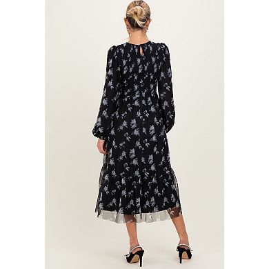 Maternity Floral Mesh Smocked Midi Dress