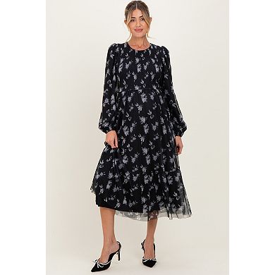 Maternity Floral Mesh Smocked Midi Dress