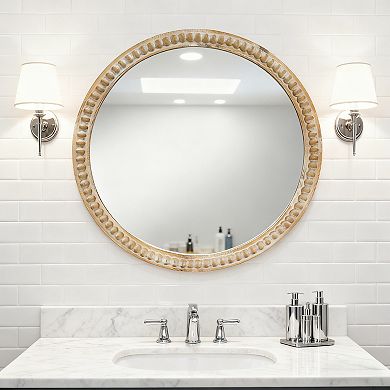 31.5" Round Decorative Wall Mirror with Wood Bead Frame, Farmhouse Mirror