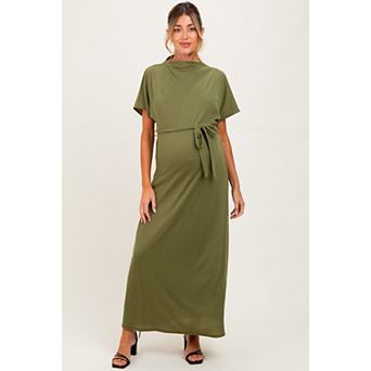 Maternity Plaid Draped Neckline Sash Tie Maxi Dress