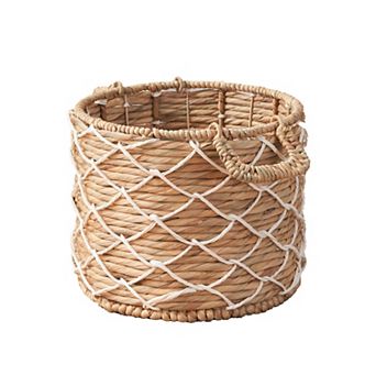 Round Water Hyacinth Woven Basket with Handles - 18" x 18" x 12.2" - Natural Brown