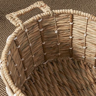 Round Water Hyacinth Woven Basket with Handles - 18" x 18" x 12.2" - Natural Brown