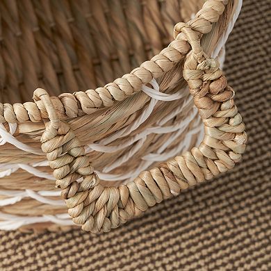 Round Water Hyacinth Woven Basket with Handles - 18" x 18" x 12.2" - Natural Brown