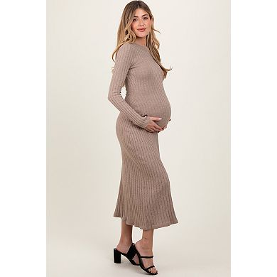 Maternity Mocha Ribbed Knit Midi Sweater Dress