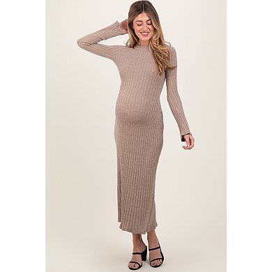 Maternity Mocha Ribbed Knit Midi Sweater Dress
