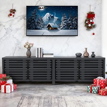 77" Modern Black TV Stand Medial Console with Shelves and Storage for TVs up to 85"