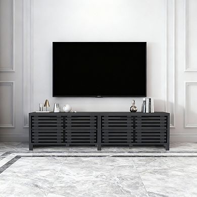 77" Modern Black TV Stand Medial Console with Shelves and Storage for TVs up to 85"