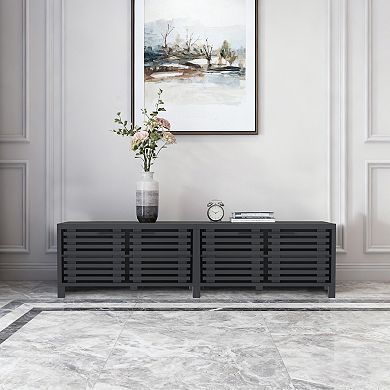77" Modern Black TV Stand Medial Console with Shelves and Storage for TVs up to 85"