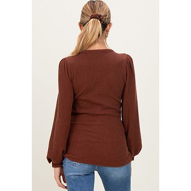 Maternity Solid Ribbed Long Sleeve V-Neck Tunic Top