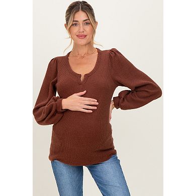 Maternity Solid Ribbed Long Sleeve V-Neck Tunic Top