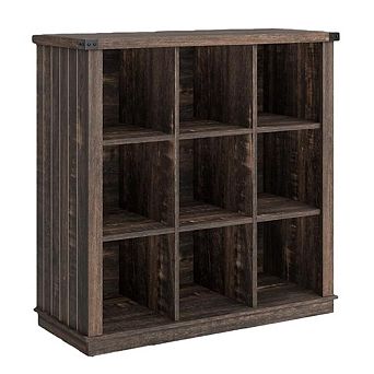 9 Cube Storage Organizer Bookshelf, 4 tier Farmhouse Horizontal Bookcase, Wood Storage Bookcase