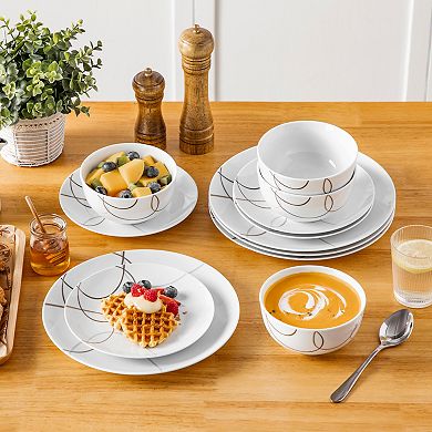 12-piece Porcelain Dinner Service for 4, incl. Dinner Plate, Dessert Plate, Bowl