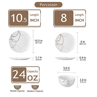 12-piece Porcelain Dinner Service for 4, incl. Dinner Plate, Dessert Plate, Bowl