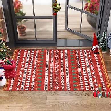 Christmas Rugs Area Rug Machine Washable Entryway Indoor Rugs Christmas Tree Snowflake Doormat