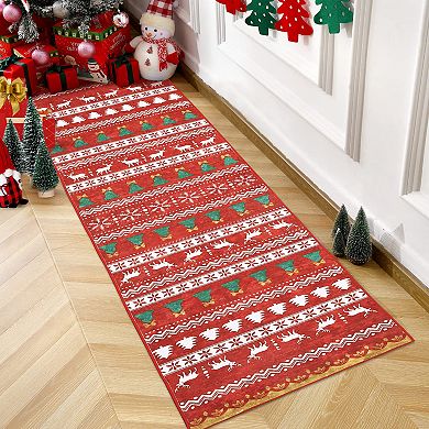 Christmas Rugs Area Rug Machine Washable Entryway Indoor Rugs Christmas Tree Snowflake Doormat