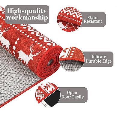 Christmas Rugs Area Rug Machine Washable Entryway Indoor Rugs Christmas Tree Snowflake Doormat