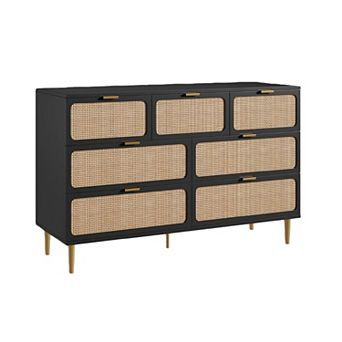 Rattan Dresser with 7 Drawers, Modern Closet with Deep Storage, Large Chest of Drawers