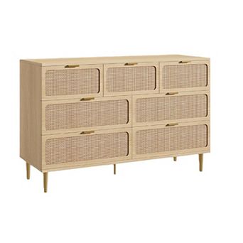 Rattan Dresser with 7 Drawers, Modern Closet with Deep Storage, Large Chest of Drawers