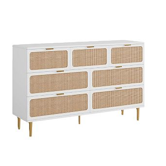 Rattan Dresser with 7 Drawers, Modern Closet with Deep Storage, Large Chest of Drawers