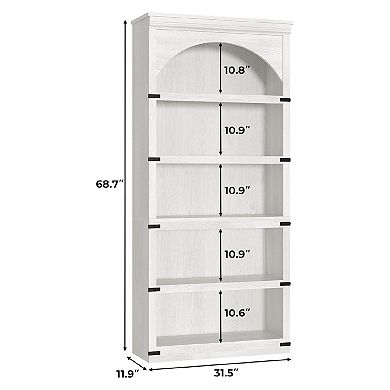 Farmhouse Arched Bookshelf, Wooden Arch Book Shelf with Wooden Base, 5 Tier Bookshelves