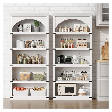 Farmhouse Arched Bookshelf, Wooden Arch Book Shelf with Wooden Base, 5 Tier Bookshelves